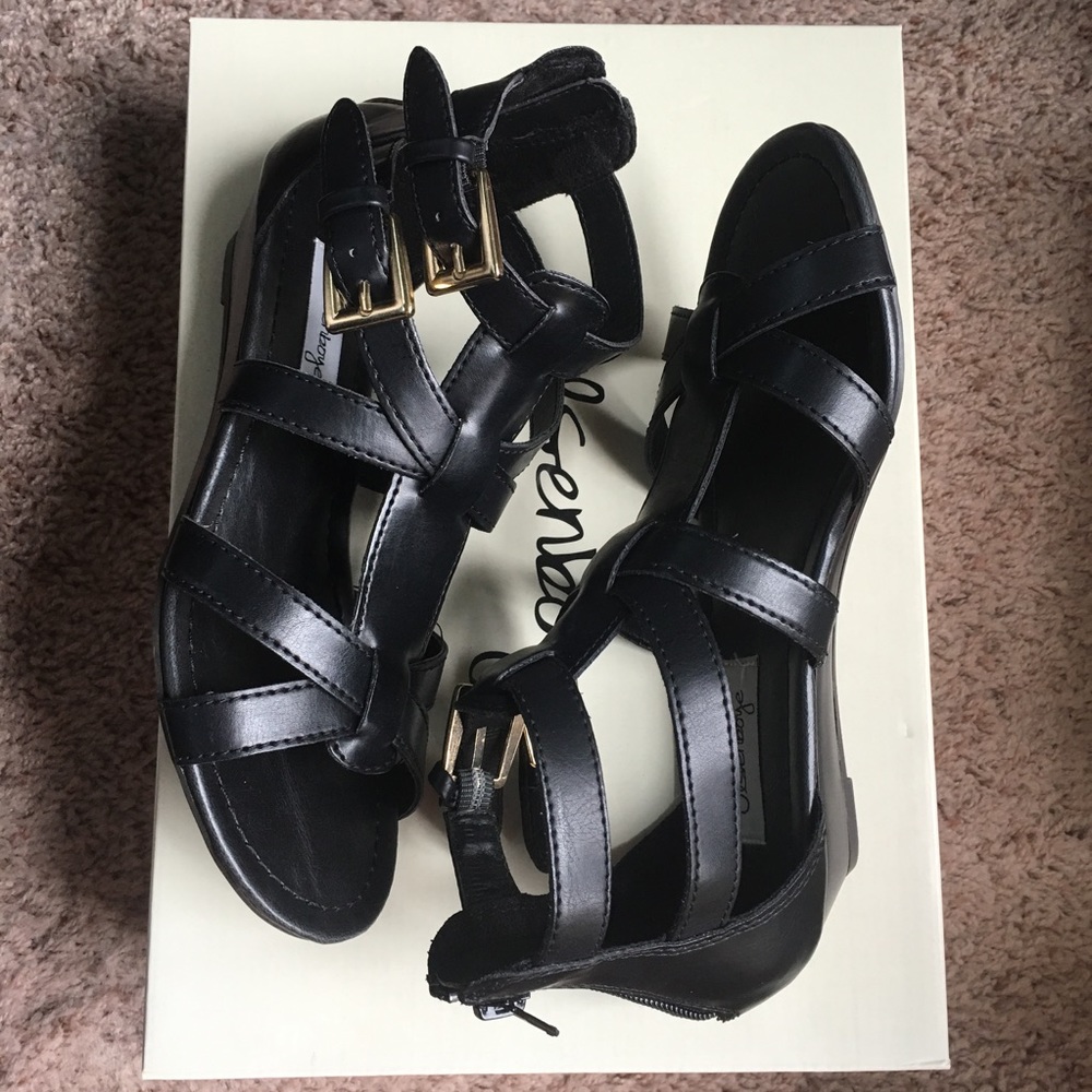 Olsenboye Black Edgy Gladiator Wedge Sandals
